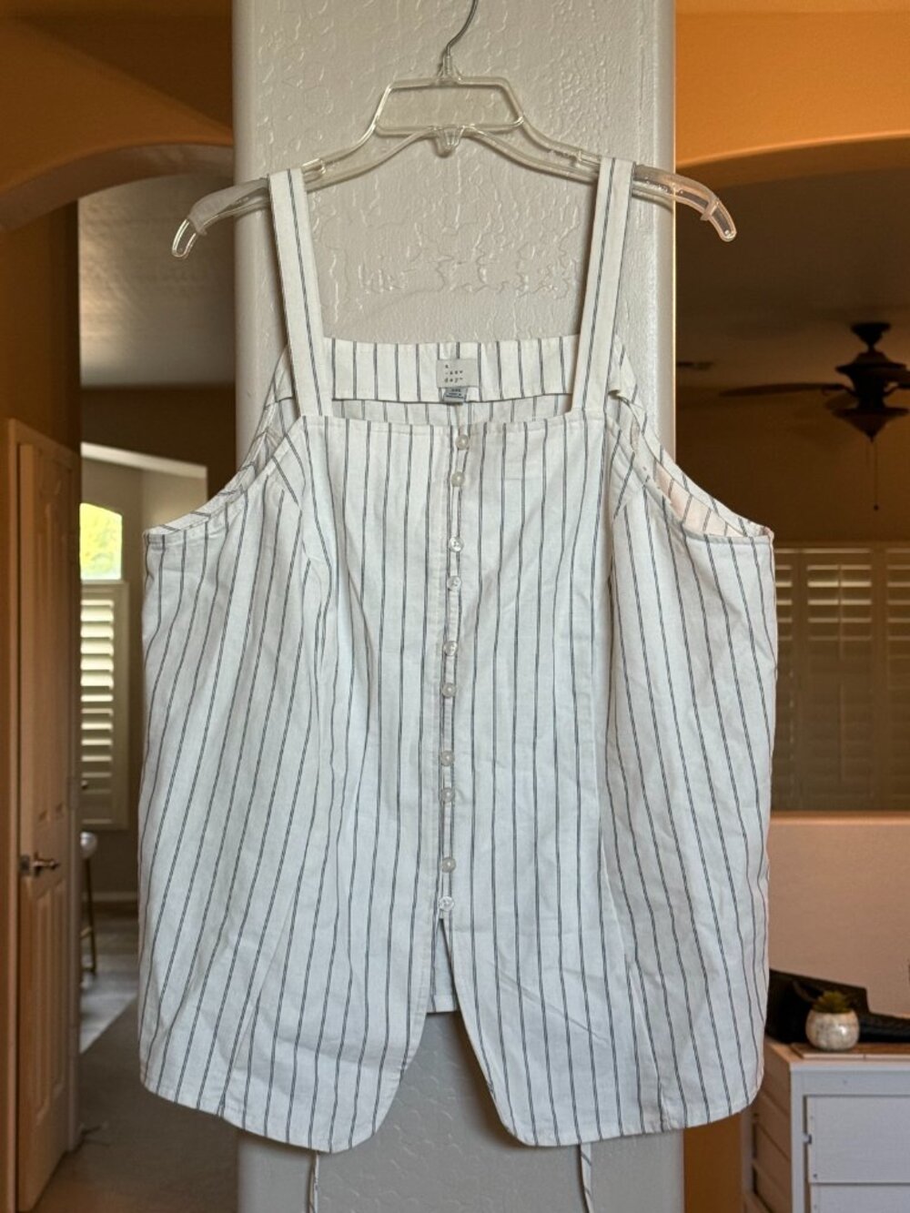 A New Day White Navy Striped Button Front Tank Top Size XXL